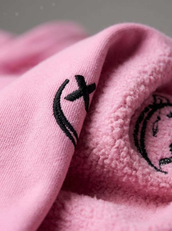 320gsm heavyweight fleece fabric closeup SD Hoodies XX smiley embroidery pink