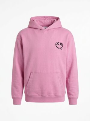 SD Hoodies XX pink hoodie front view smiley face embroidery 360gsm