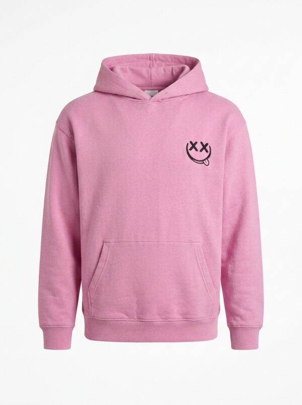 SD Hoodies XX pink hoodie front view smiley face embroidery 360gsm