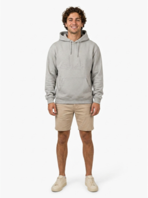 Model wearing DUTCHAFRO Palestine gray embroidered hoodie oversized fit streetwear