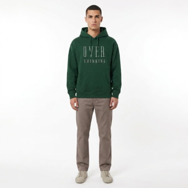 Model wearing SD Hoodies Overthinking embroidered hoodie oversized fit streetwear