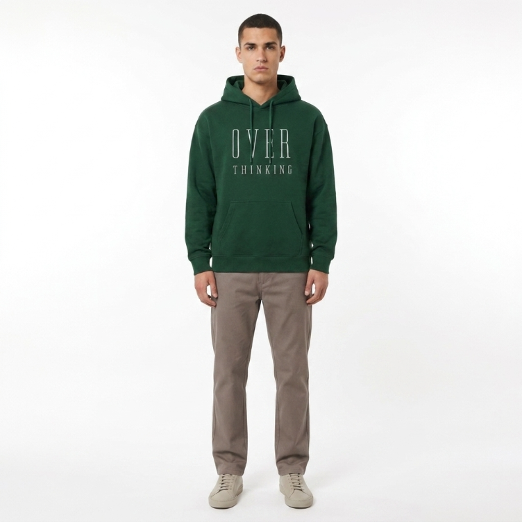 Model wearing SD Hoodies Overthinking embroidered hoodie oversized fit streetwear