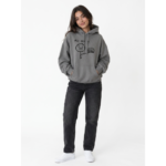 Model wearing SD Hoodies, PLS USE IT BLACK embroidered Kangaroo pocket hoodie
